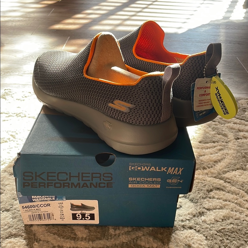 Skechers Go Walk Max Slip-On Shoes - Gray and Orange